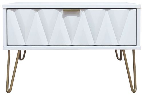Diamond White 1 Drawer Midi Bedside Cabinet with Gold Hairpin Legs