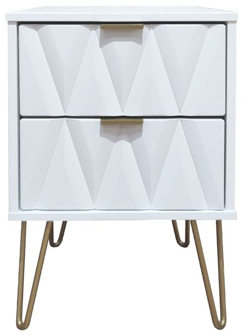 Diamond White 2 Drawer Bedside Cabinet with Gold Hairpin Legs