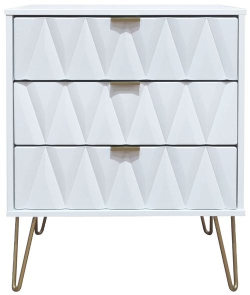 Diamond White 3 Drawer Midi Chest with Gold Hairpin Legs