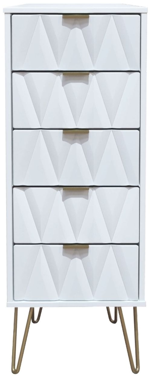 Diamond White 5 Drawer Narrow Chest with Gold Hairpin Legs