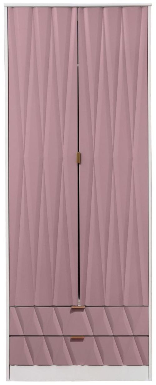 Diamond Pink and White 2 Door 2 Drawer Tall Wardrobe