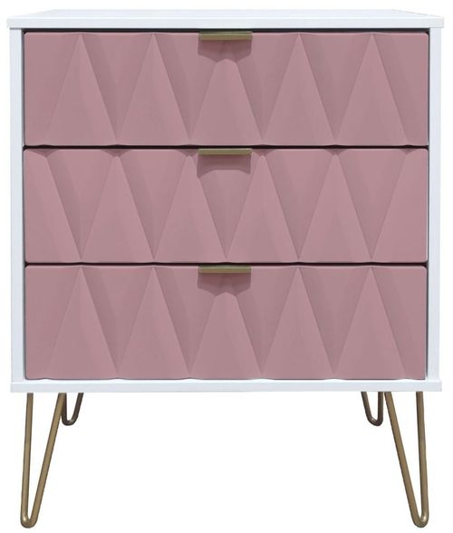 Diamond Pink and White 3 Drawer Midi Chest with Gold Hairpin Legs