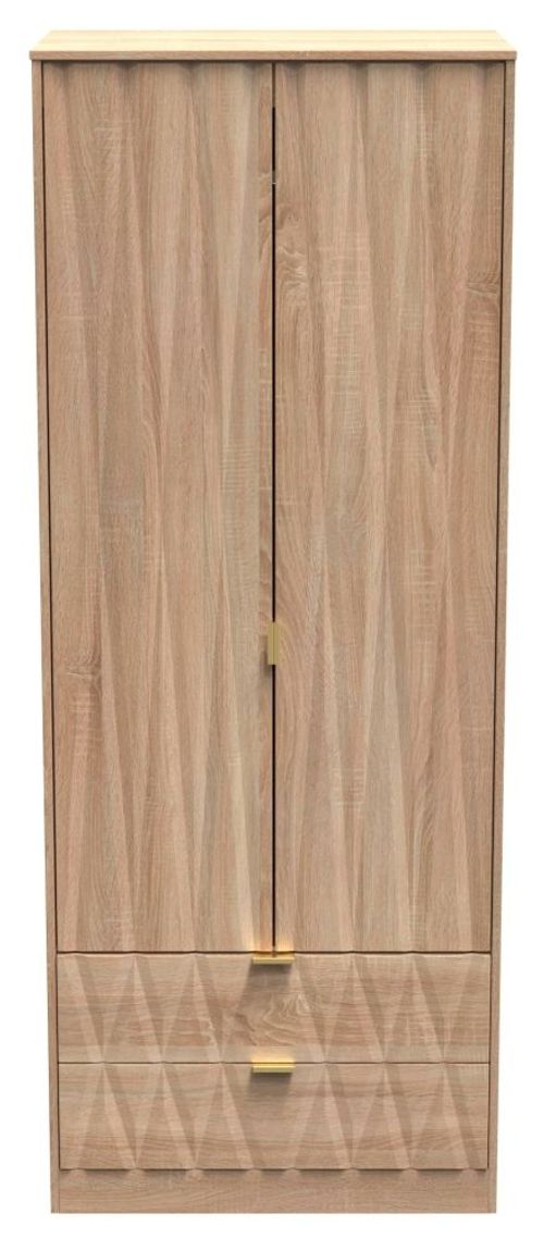 Diamond Oak Effect 2 Door 2 Drawer Tall Wardrobe