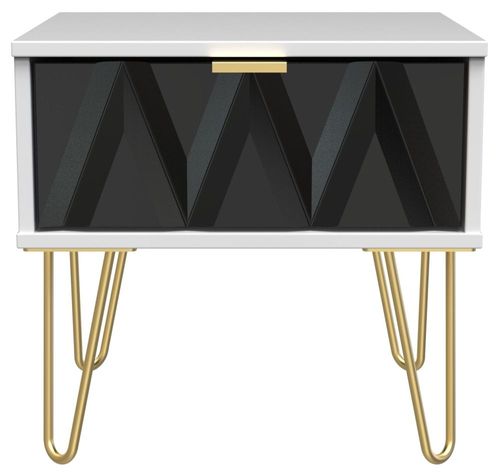 Diamond Black and White 1 Drawer Bedside Cabinet with Gold Hairpin Legs