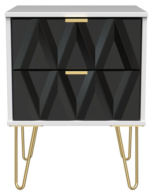 Diamond Black and White 2 Drawer Bedside Cabinet with Gold Hairpin Legs