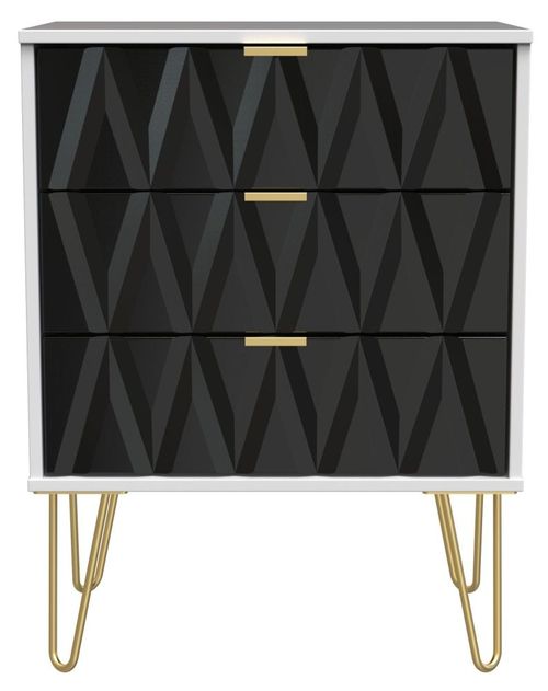 Diamond Black and White 3 Drawer Midi Chest with Gold Hairpin Legs