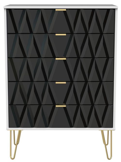Diamond Black and White 5 Drawer Chest with Gold Hairpin Legs