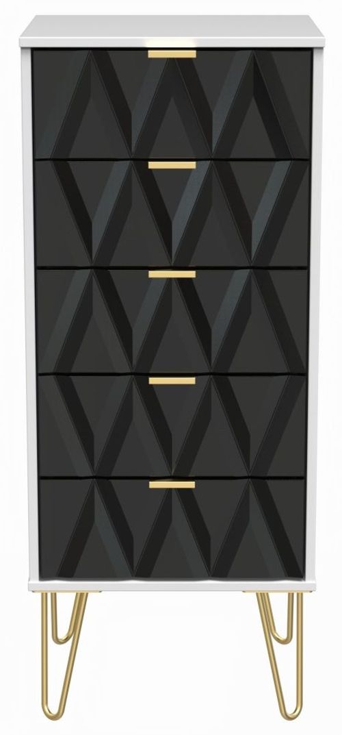 Diamond Black and White 5 Drawer Narrow Chest with Gold Hairpin Legs