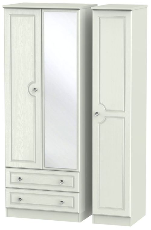 Crystal Cashmere 3 Door Tall Combi Wardrobe - 1 Mirror and LHF 2 Drawers