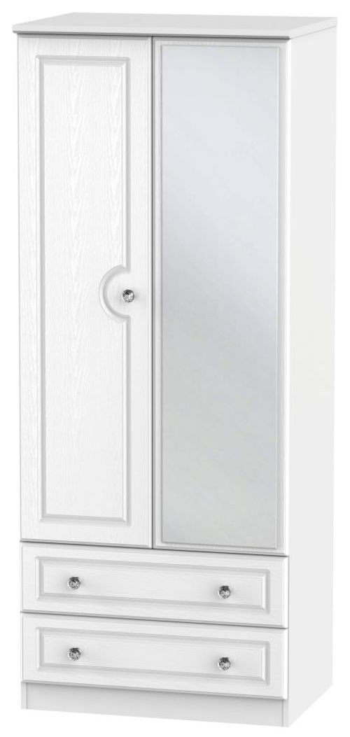 Crystal White 2 Door 2 Drawer Mirror Wardrobe - 1 Mirror