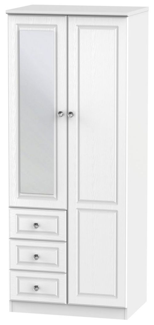 Crystal White 2 Door Combi Wardrobe - 1 Mirror RHF 3 Drawers