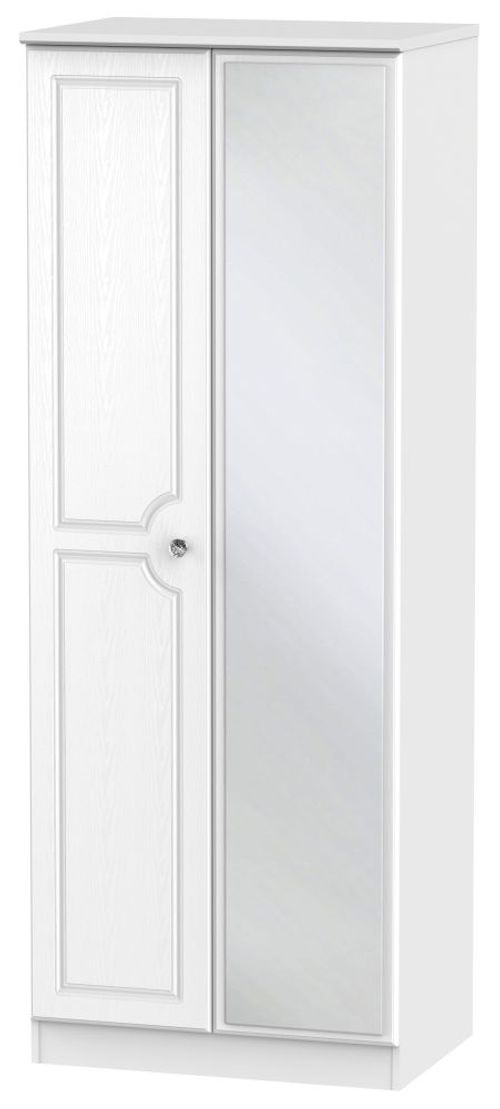 Crystal White 2 Door Tall Wardrobe - 1 Mirror
