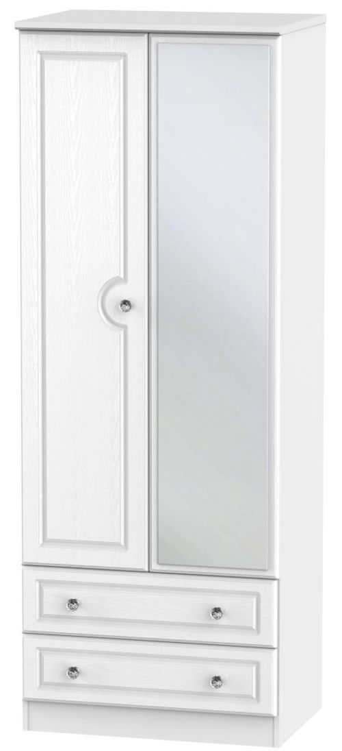 Crystal White 2 Door Tall Combi Wardrobe - 1 Mirror