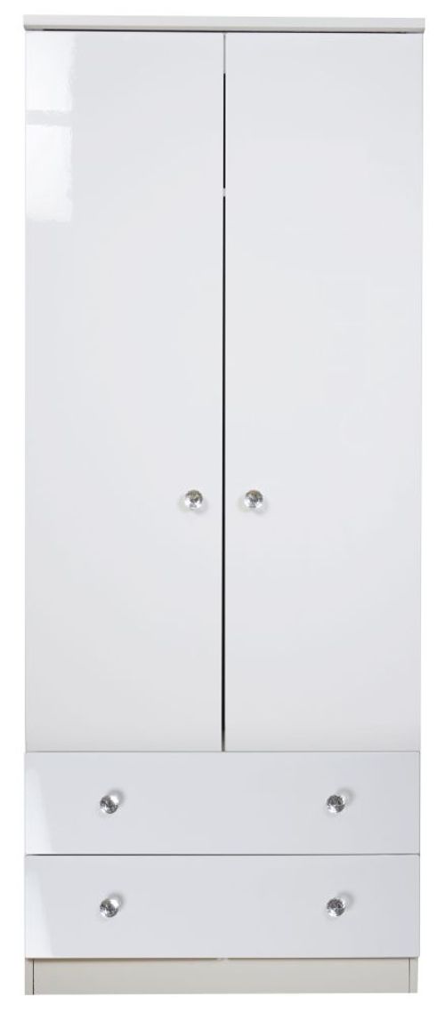 Lumiere White Gloss 2 Door 2 Drawer Tall Wardrobe