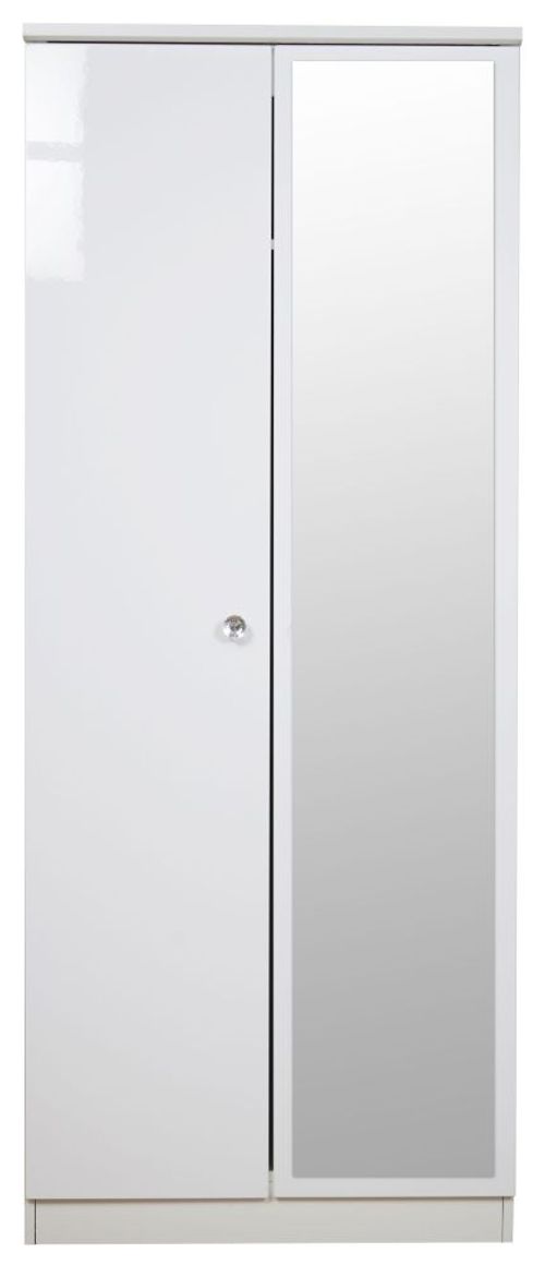 Lumiere White Gloss 2 Door Tall Wardrobe - 1 Mirror