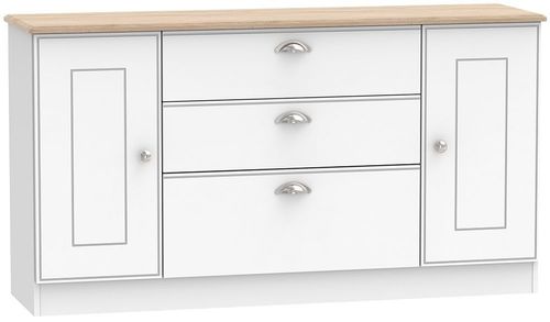Victoria White and Riviera Oak Wide Sideboard - 2 Doors