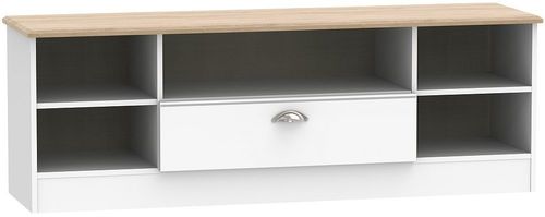 Victoria White and Riviera Oak 145cm Wide TV Unit