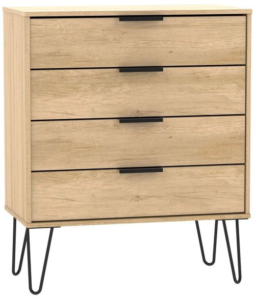 Hong Kong Oak Effect 4 Drawer Chest with Hairpin Legs
