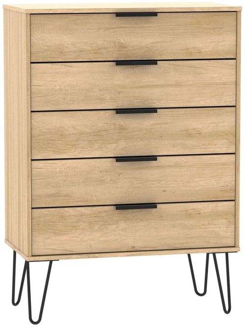 Hong Kong Oak Effect 5 Drawer Chest with Hairpin Legs