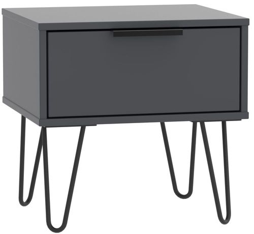 Hong Kong Graphite 1 Drawer Bedside Cabinet with Hairpin Legs