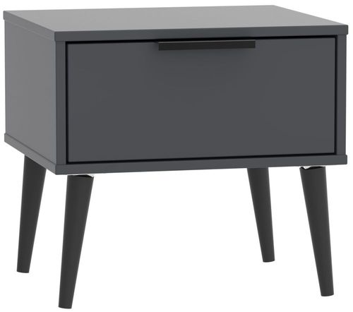 Hong Kong Graphite 1 Drawer Bedside Cabinet with Wooden Legs