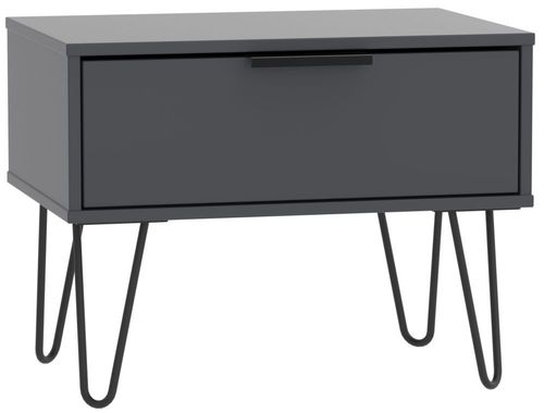 Hong Kong Graphite 1 Drawer Wide Bedside Cabinet with Hairpin Legs