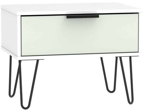 Hong Kong Cashmere and White 1 Drawer Wide Bedside Cabinet with Hairpin Legs