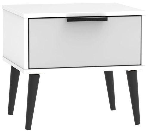 Hong Kong Grey and White 1 Drawer Bedside Cabinet with Wooden Legs