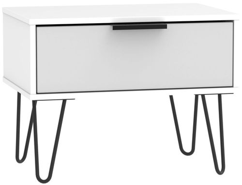Hong Kong Grey and White 1 Drawer Wide Bedside Cabinet with Hairpin Legs