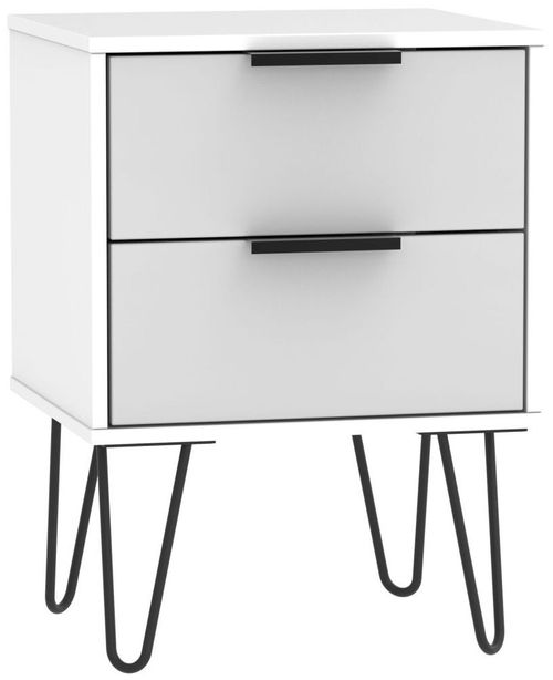 Hong Kong Grey and White 2 Drawer Bedside Cabinet with Hairpin Legs