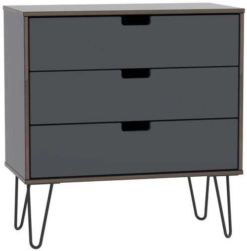 Shanghai Graphite 3 Drawer Midi Chest with Hairpin Legs