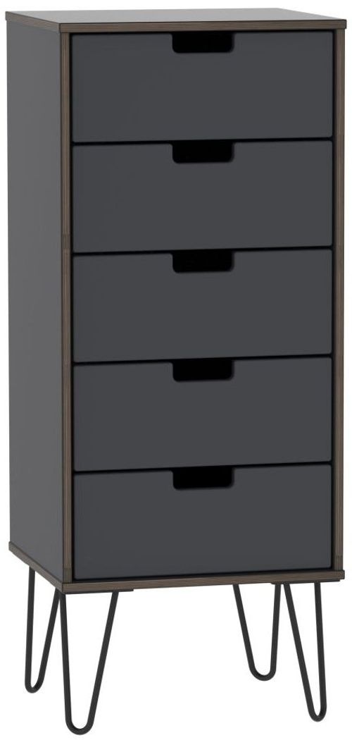 Shanghai Graphite 5 Drawer Narrow Chest with Hairpin Legs