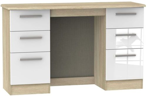 Knightsbridge White Gloss and Oak Effect 6 Drawer Double Dressing Table