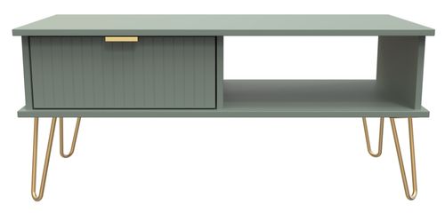 Linear Green 1 Drawer Coffee Table with Gold Hairpin Legs