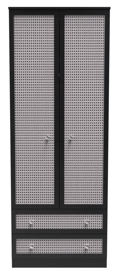 Rattan and Black Ash 2 Door 2 Drawer Double Wardrobe
