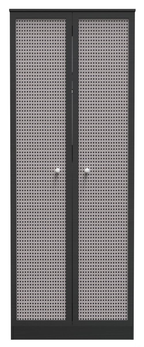 Rattan and Black Ash 2 Door Plain Wardrobe