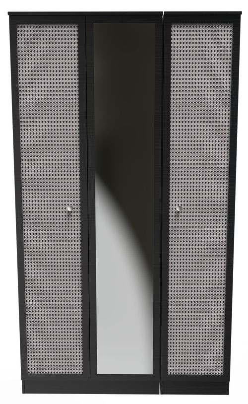 Rattan and Black Ash 3 Door Triple Wardrobe - 1 Mirror