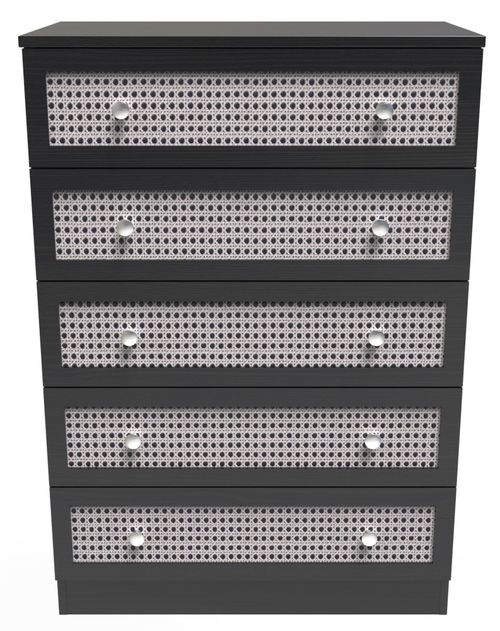 Rattan and Black Ash 5 Drawer Chest