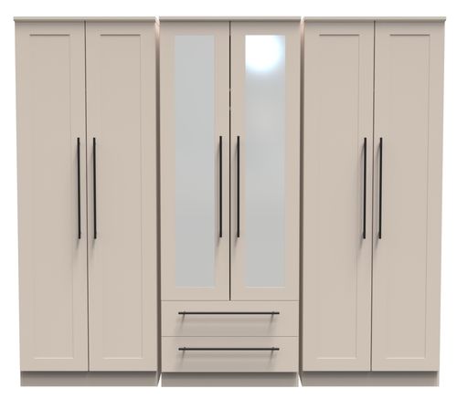 Beverley Cashmere 6 Door Tall Mirror Combi Wardrobe