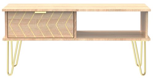 Jigsaw Oak Effect 1 Drawer Coffee Table with Gold Hairpin Legs