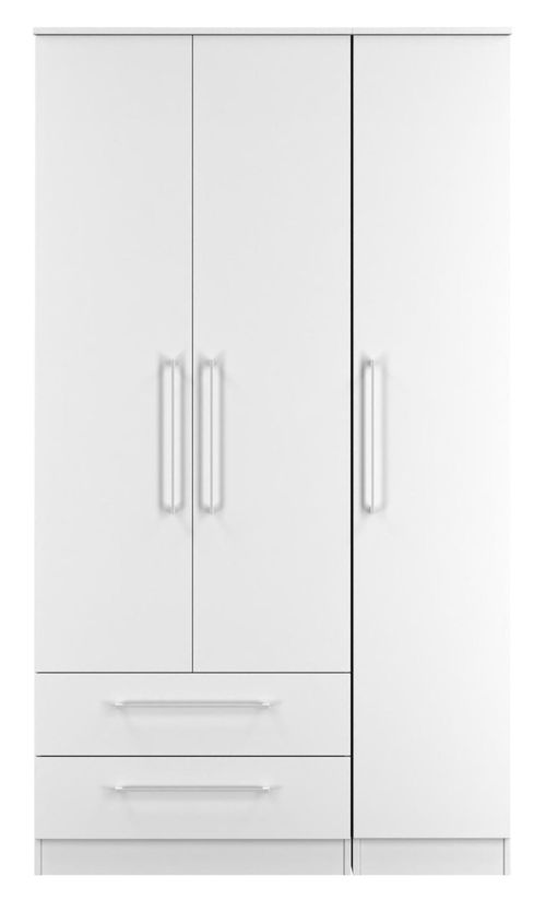 Worcester White 3 Door Tall Triple Wardrobe - LHF 2 Drawers