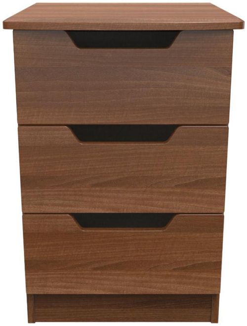 Bella Walnut Effect 3 Drawer Bedside Cabinet