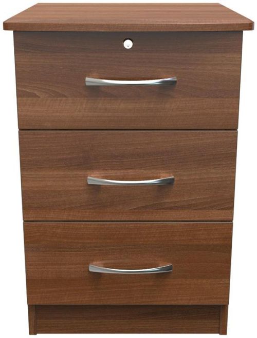 Eve Walnut Effect 3 Drawer Bedside Cabinet with Lock