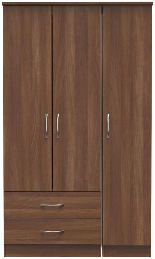 Eve Walnut Effect 3 Door Tall Triple Wardrobe - LHF 2 Drawers