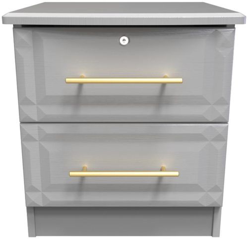 Faye Grey Ash 2 Drawer Bedside Cabinet with Lock