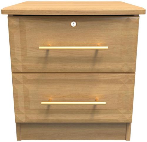 Faye Oak Effect 2 Drawer Bedside Cabinet with Lock