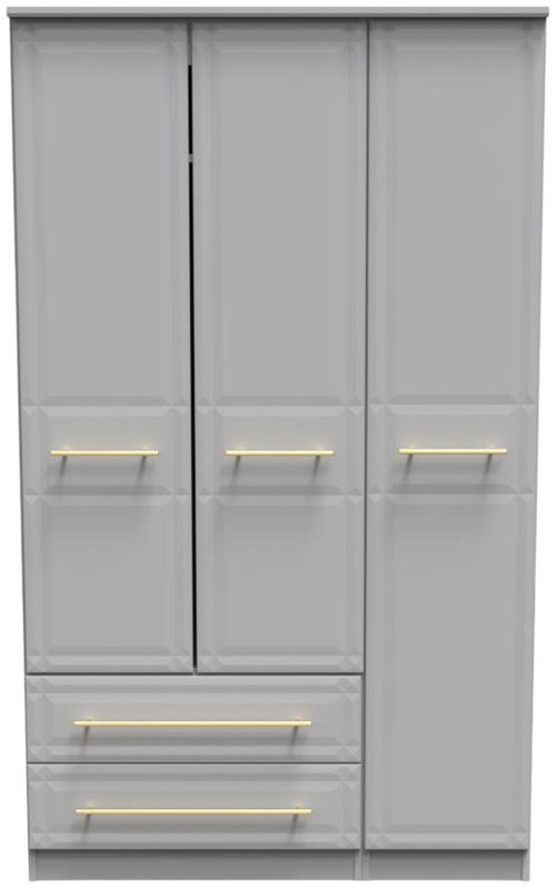 Faye Grey 3 Door Triple Wardrobe - LHF 2 Drawers