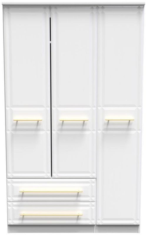 Faye White 3 Door Triple Wardrobe - LHF 2 Drawers