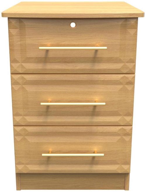 Faye Oak Effect 3 Drawer Bedside Cabinet with Lock