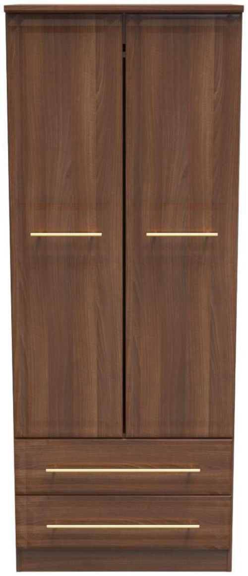 Faye Walnut Effect 2 Door 2 Drawer Double Wardrobe